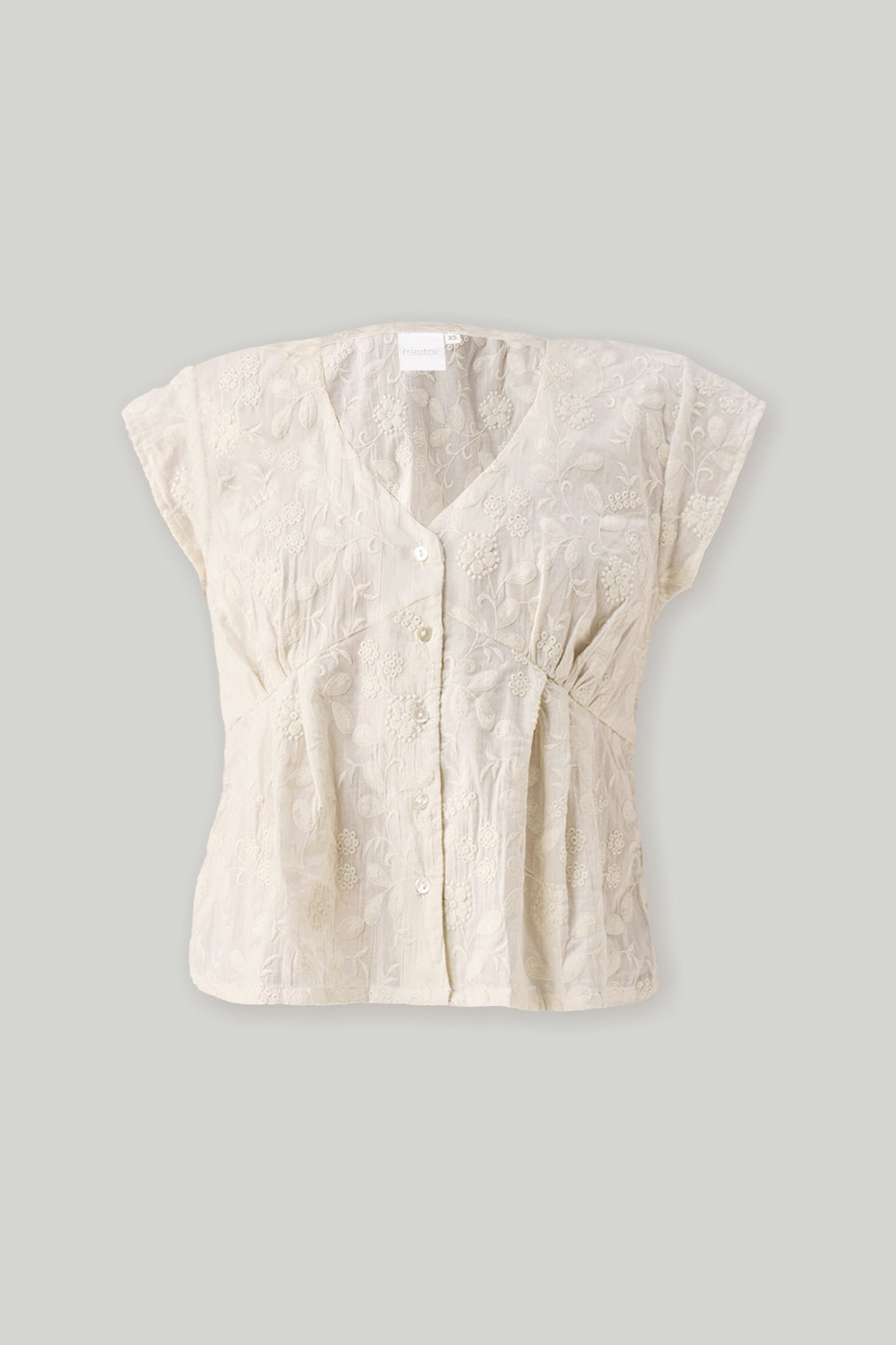 Embroidered Deep V Neck Top in Cream
