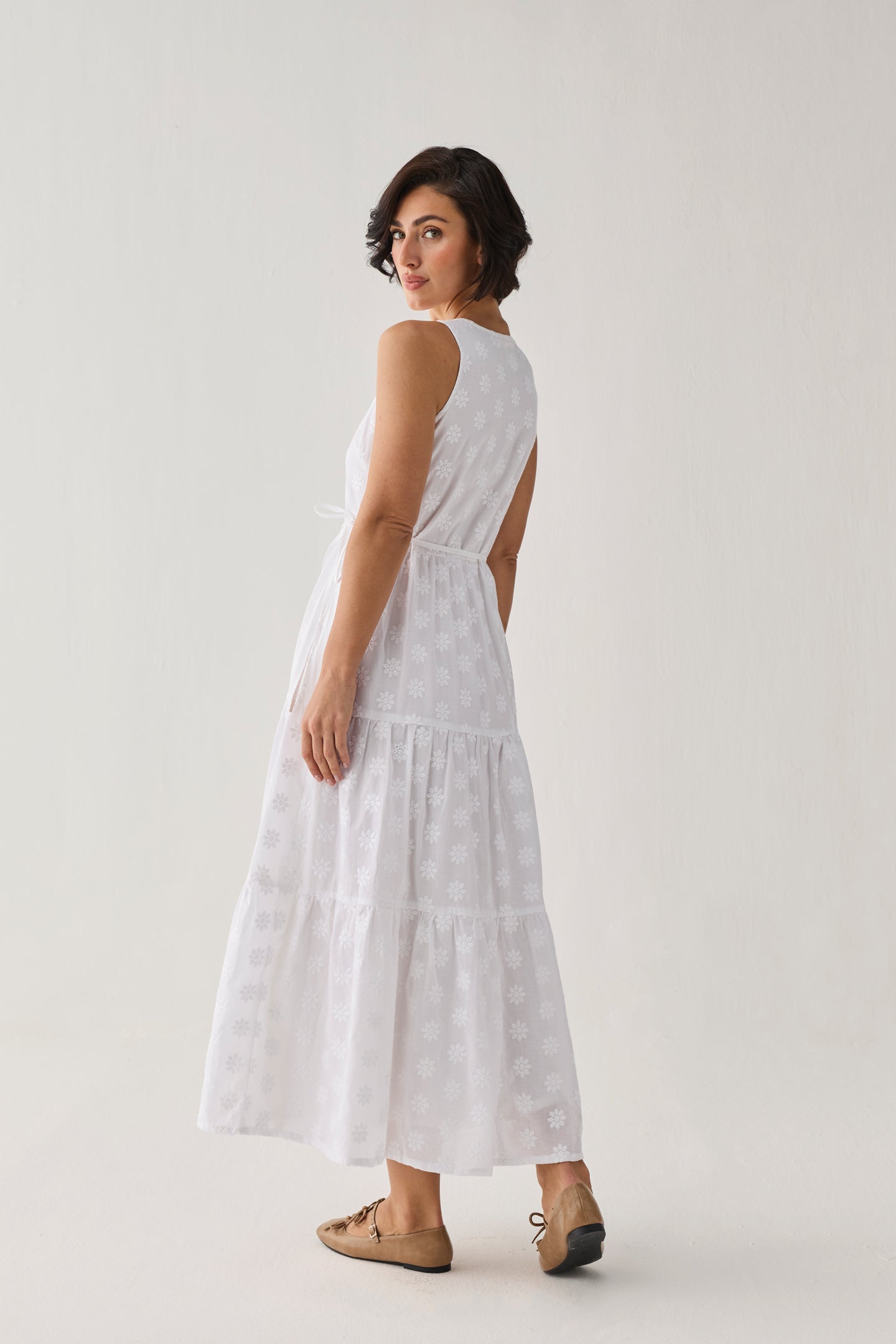 The Embroidered Tiered Wrap Maxi Dress