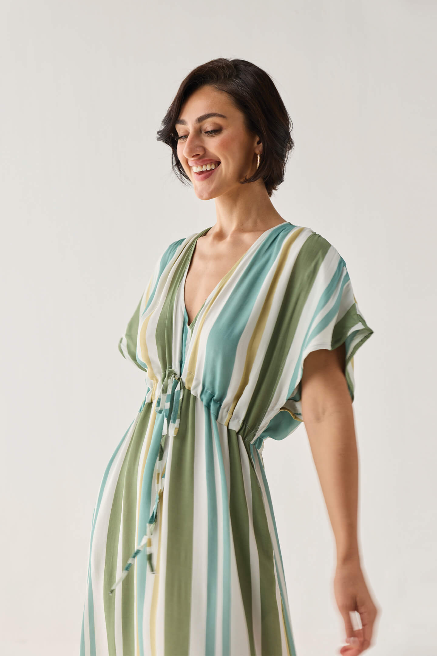 Gathered Maxi Dress in Stripes