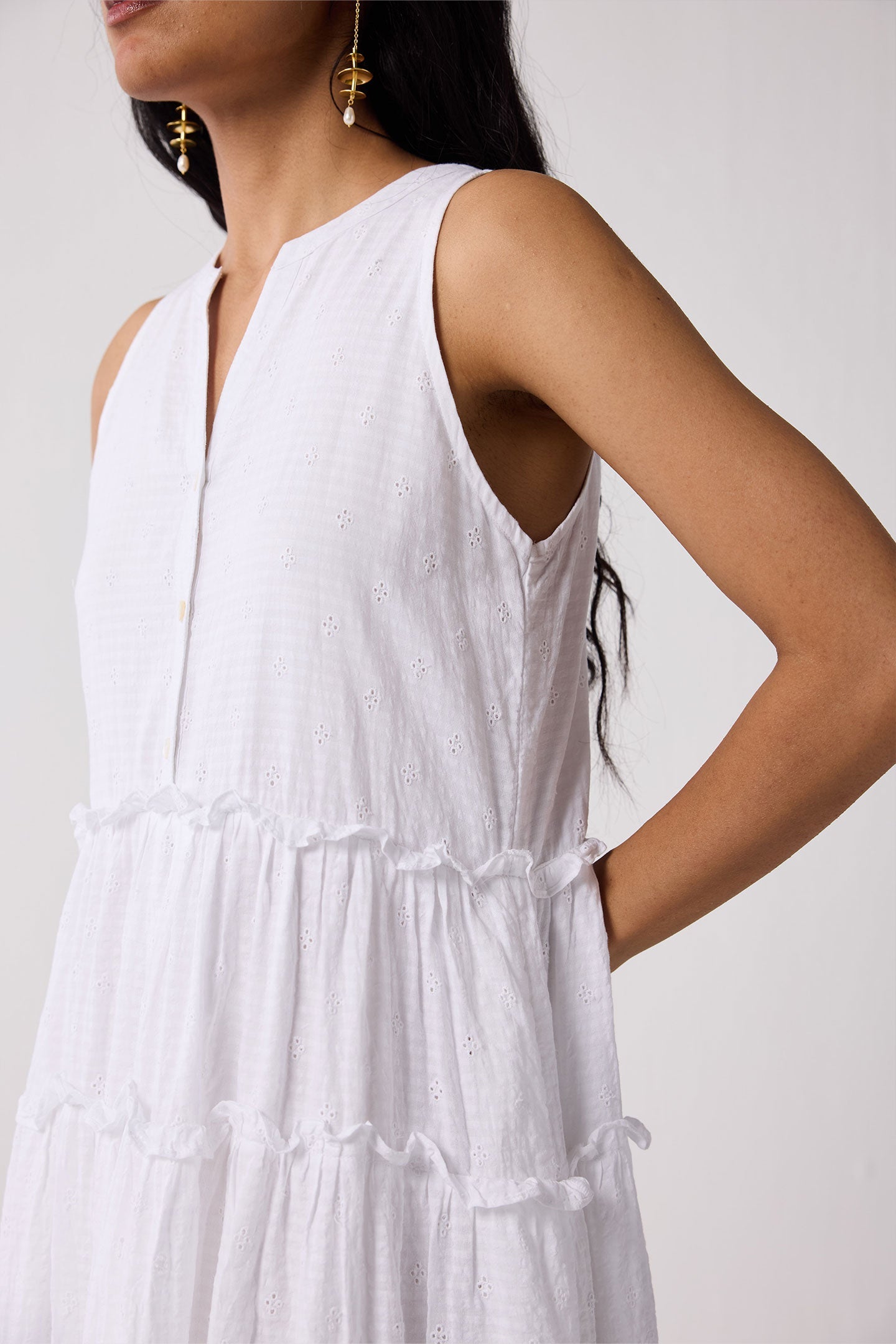 Embroidered Sleeveless Maxi Dress in White