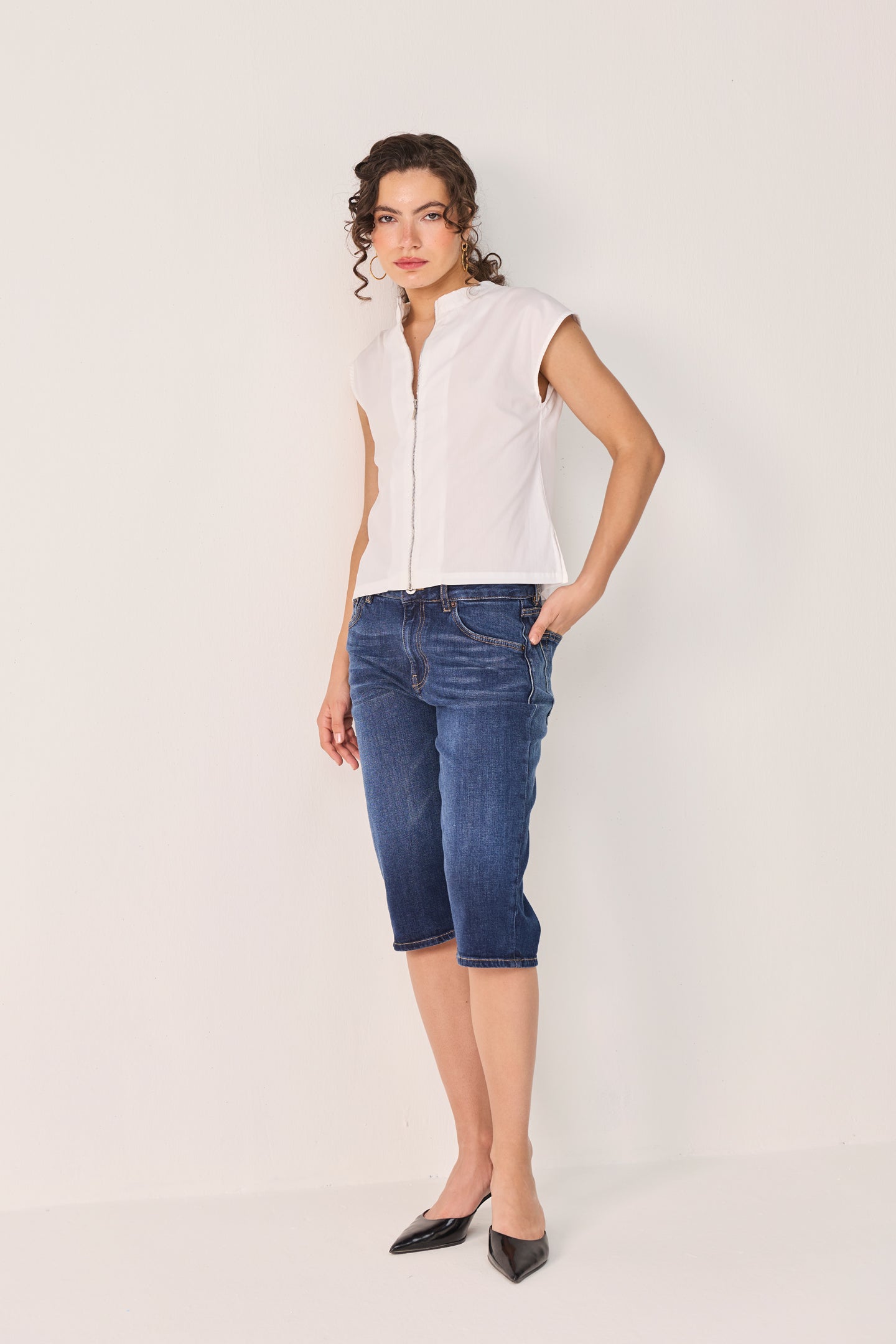 Front Zip Top in White