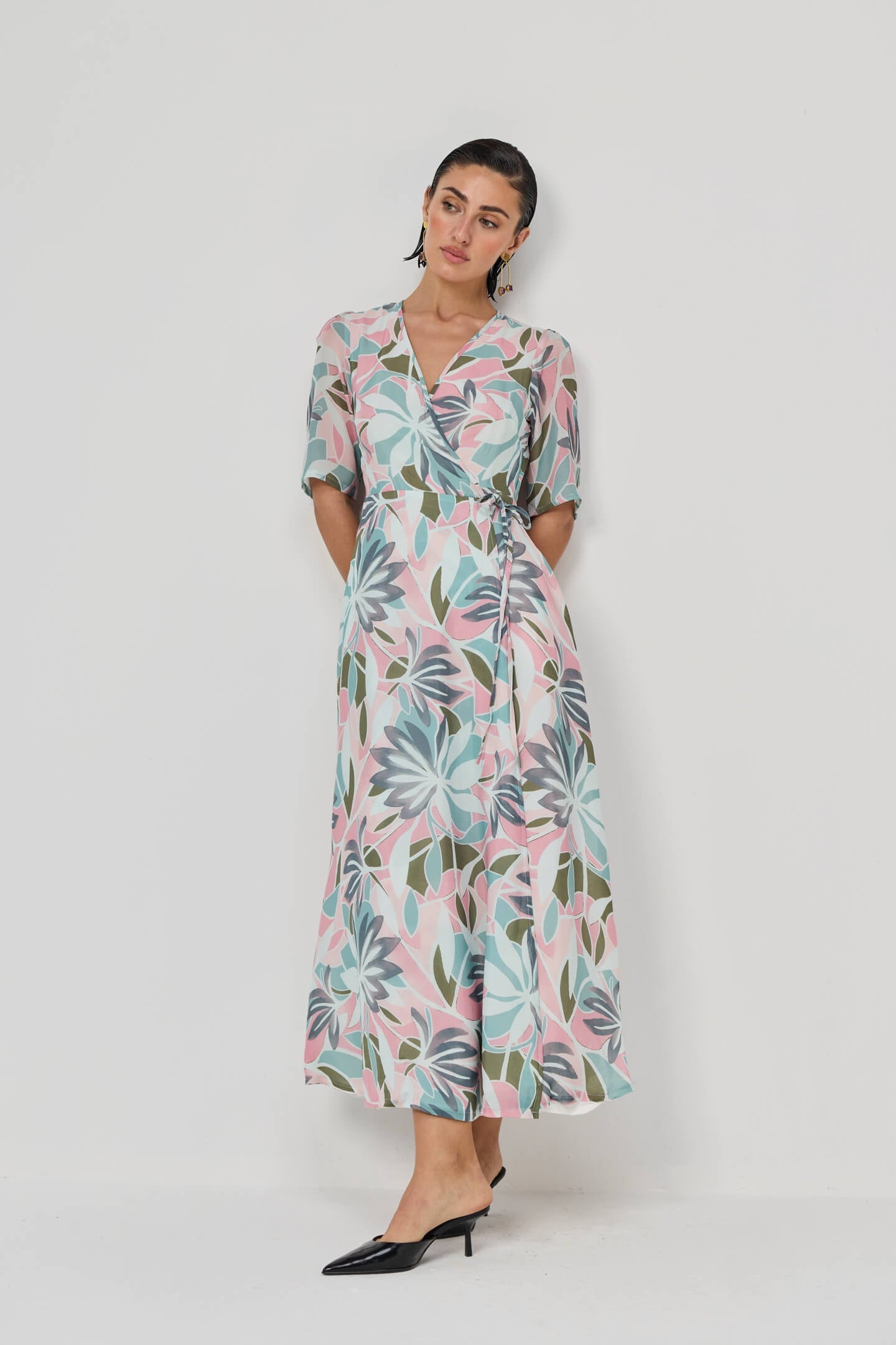 Maxi Wrap Dress in Multi Florals