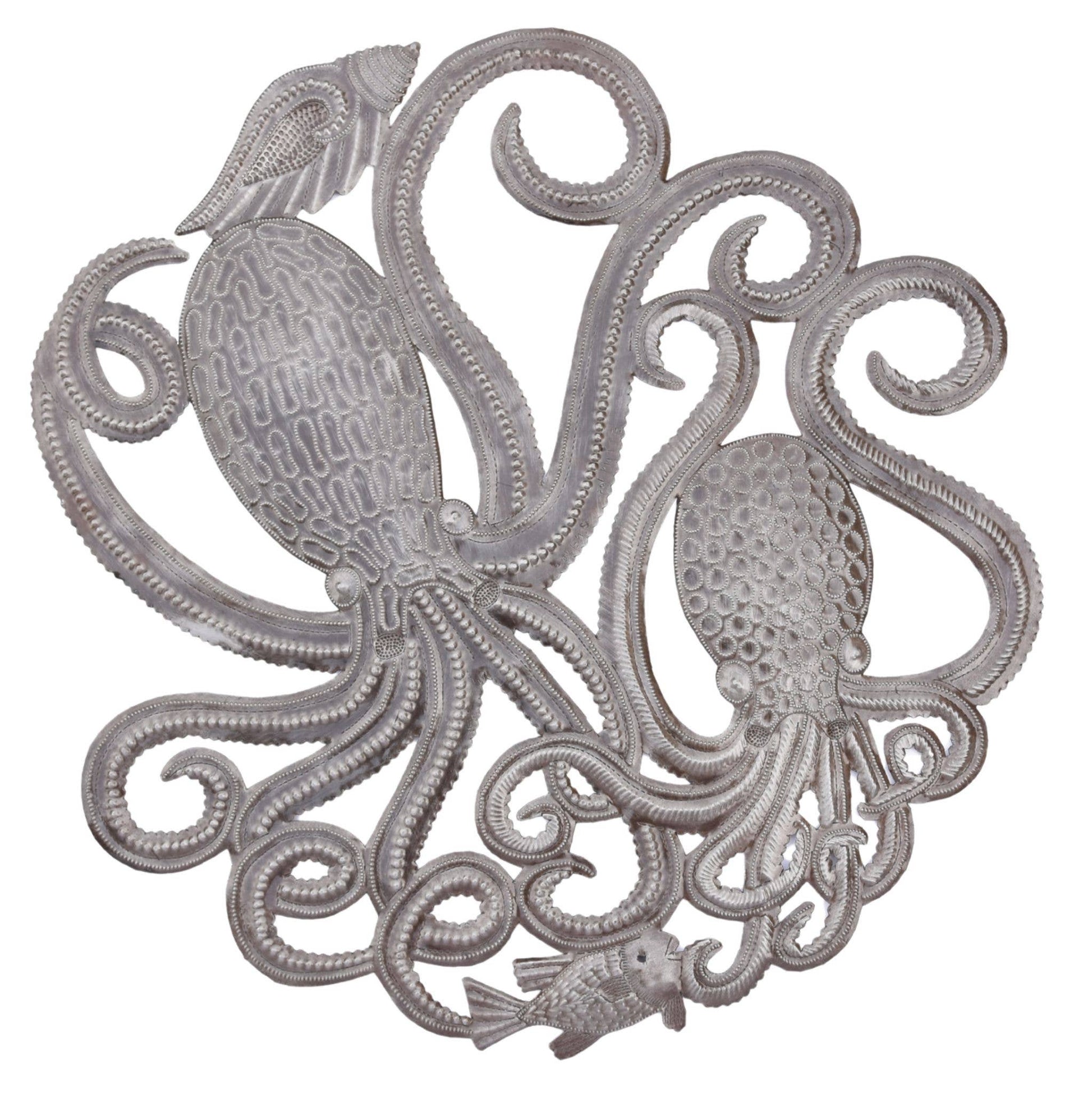 Handmade Octopus Wall Art Round Metal Sculpture Fair Trade
