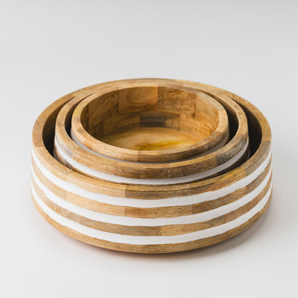 Whitehaven Striped Mango Wood Nested Serving Bowls Set of 3