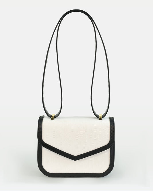 Maya crossbody bag in vegetable calfskin leather and canvas