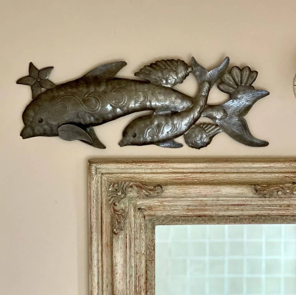 Dolphins in the Sea, Metal Wall Hanging, Haitian Art