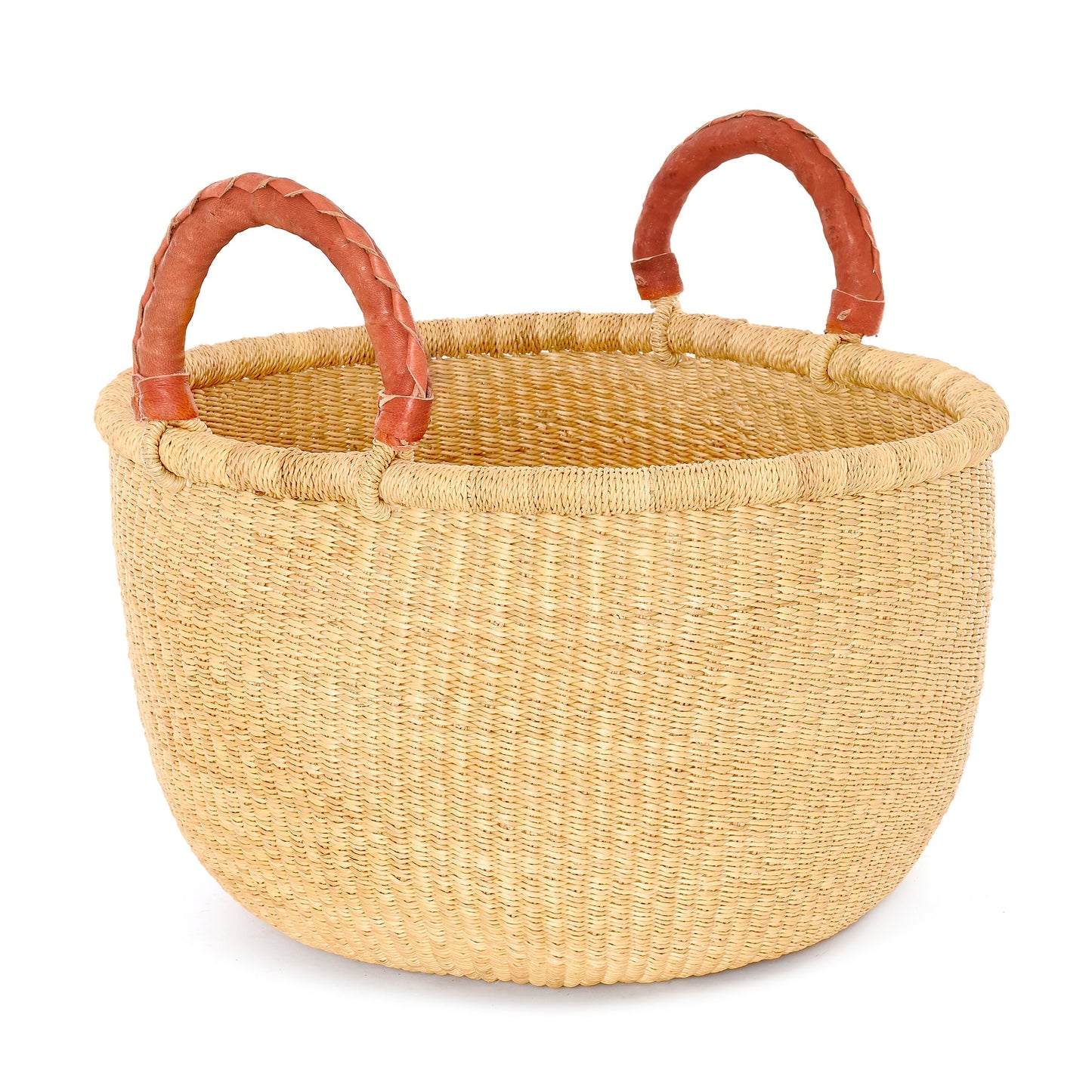 All Natural Bolga Basket with Leather Wrapped Handles