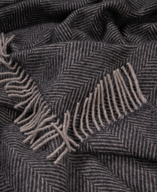 Highland Tweeds Herringbone  Pure New Wool Throw - Charcoal