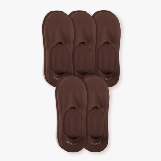 Unisex Cotton No Show Socks 5-Pack | Espresso Brown