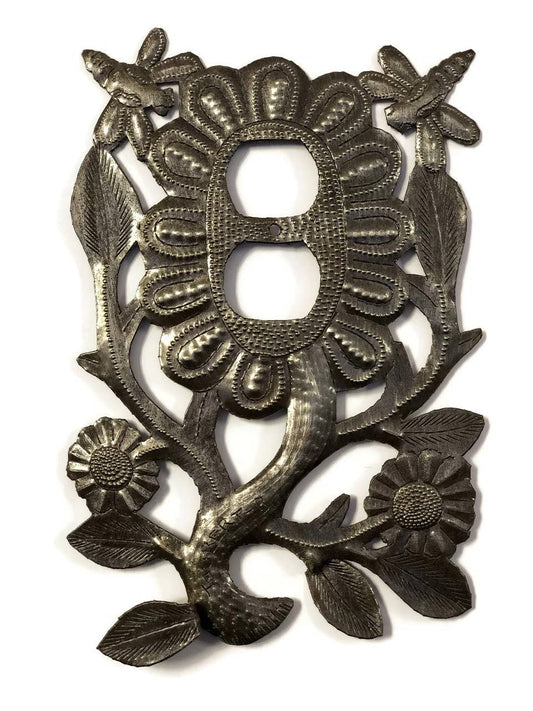 Haitian Metal Dragonfly Outlet Cover Handmade Floral Art