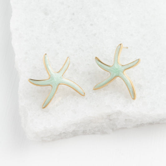 Starfish shaped earrings, green starfish studs, ocean earrings, symbolism of a starfish, fair trade jewelry groups