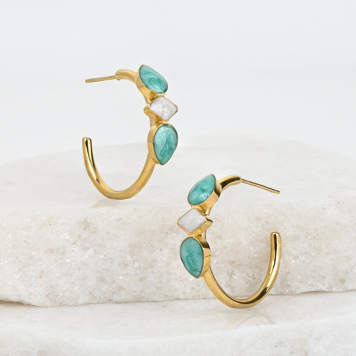 Clara Enamel Hoop Earrings in Mint