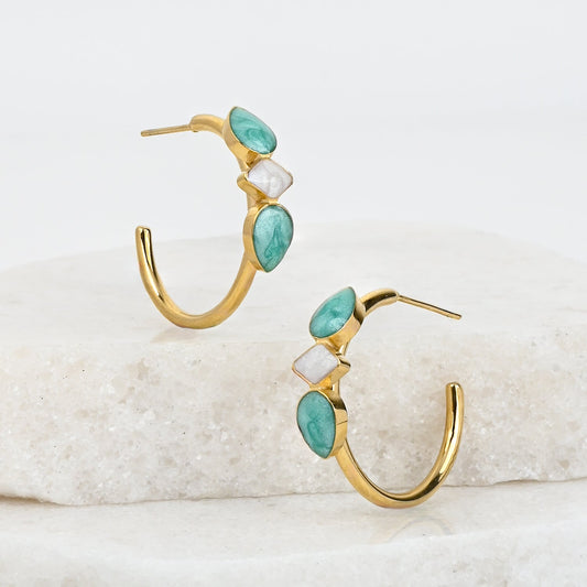 Clara Enamel Hoop Earrings in Mint