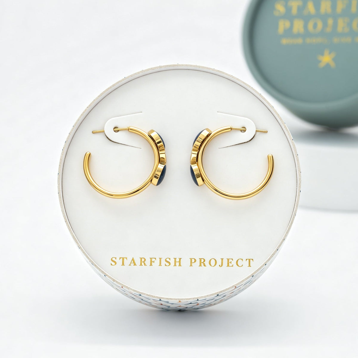 Clara Enamel Hoop Earrings in Blue