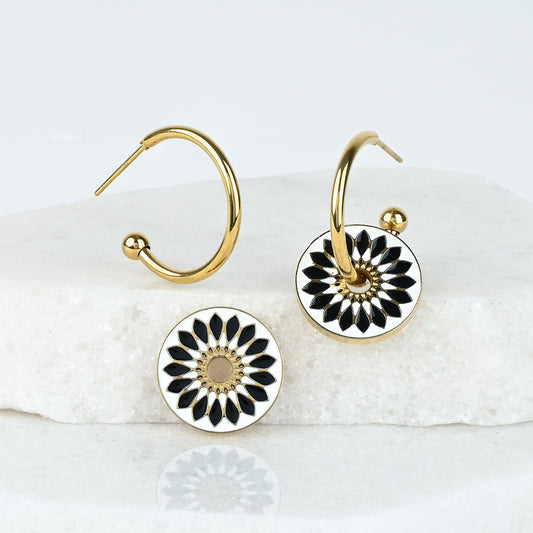 Dawn of Hope Enamel Earrings in Midnight Black