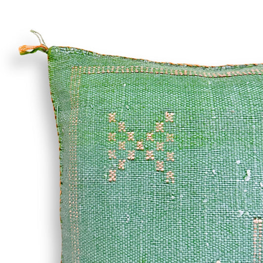 Green Sabra Cactus Silk Kilim Pillow Cover | Handwoven Moroccan Home Decor