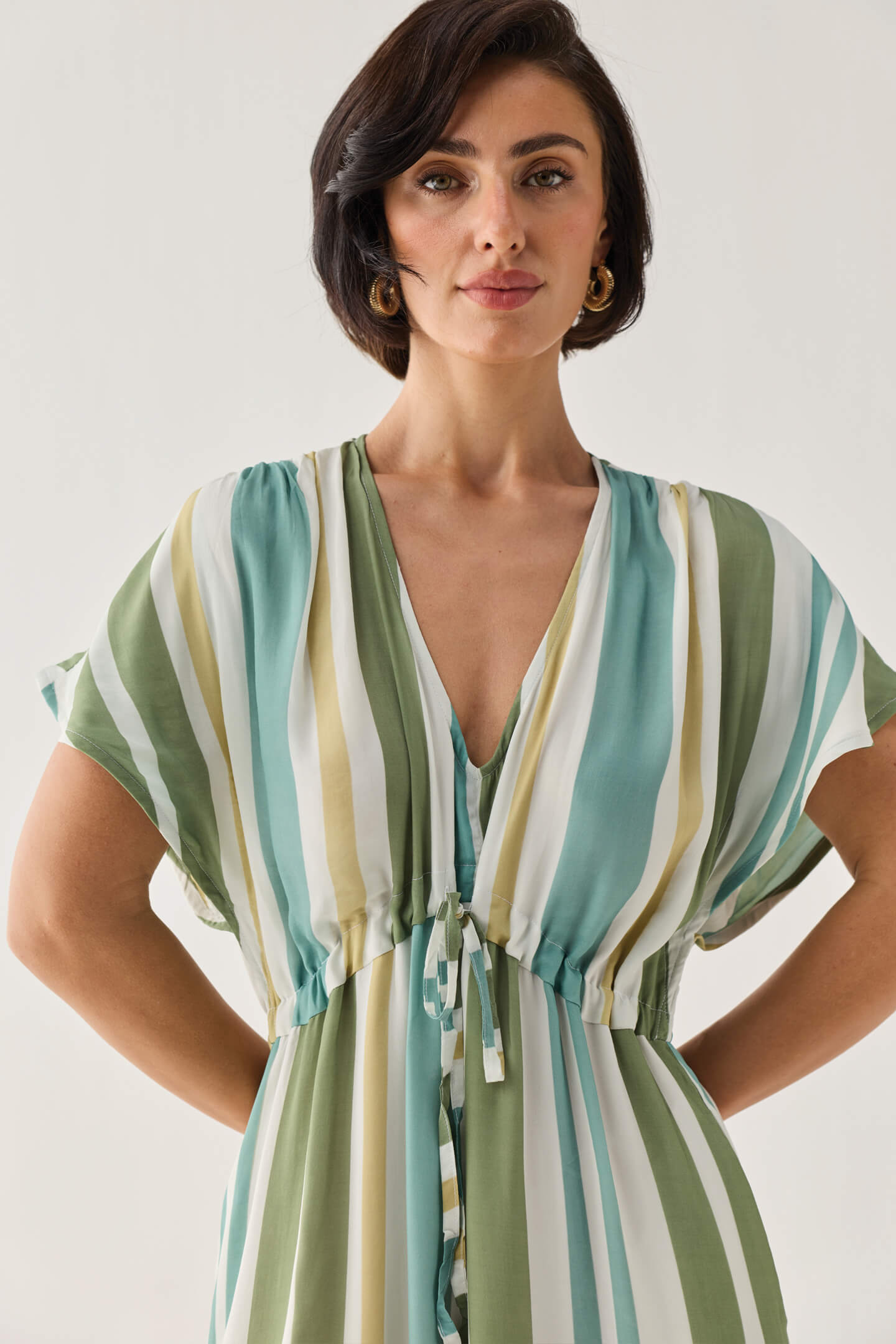 Gathered Maxi Dress in Stripes