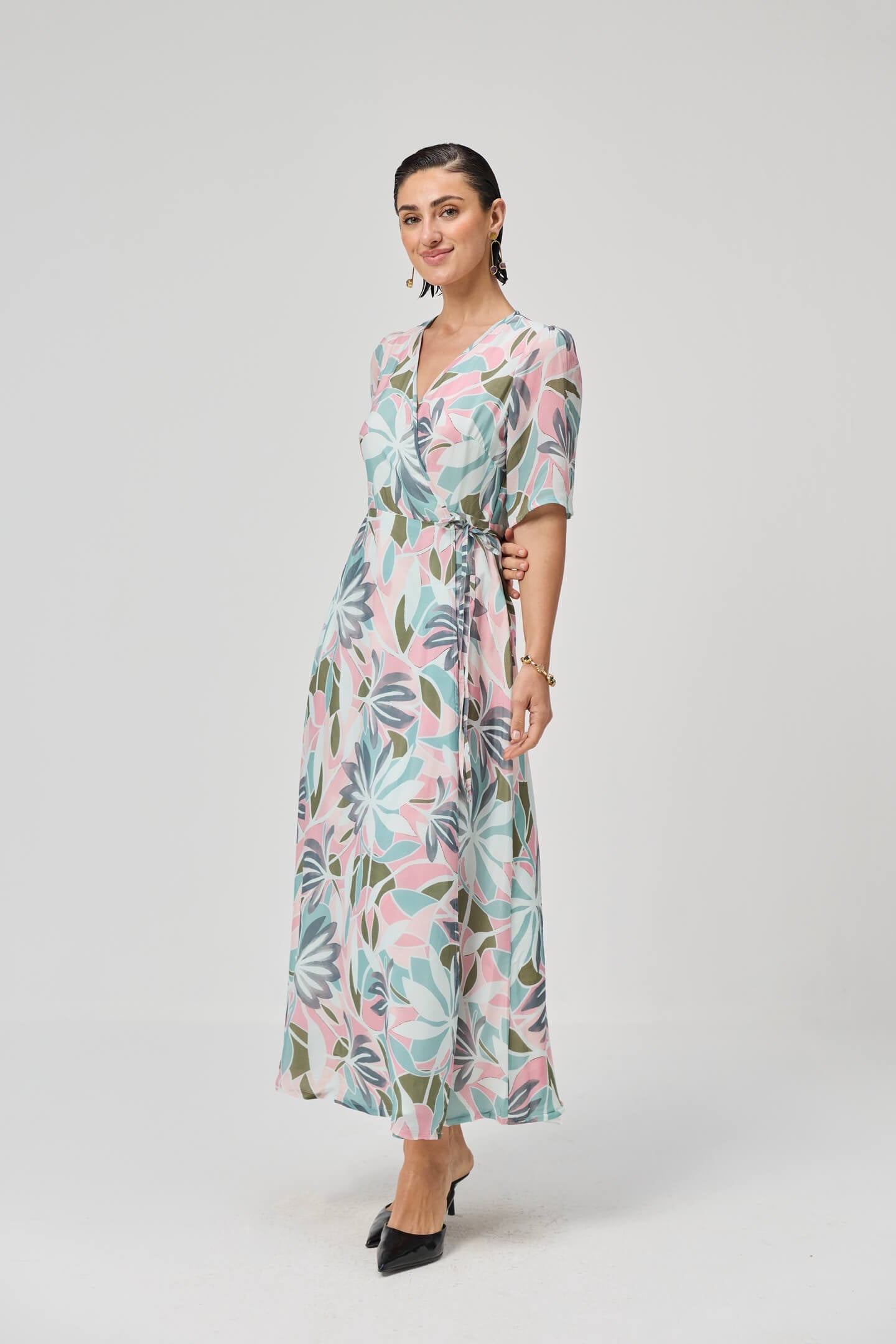 Maxi Wrap Dress in Multi Florals