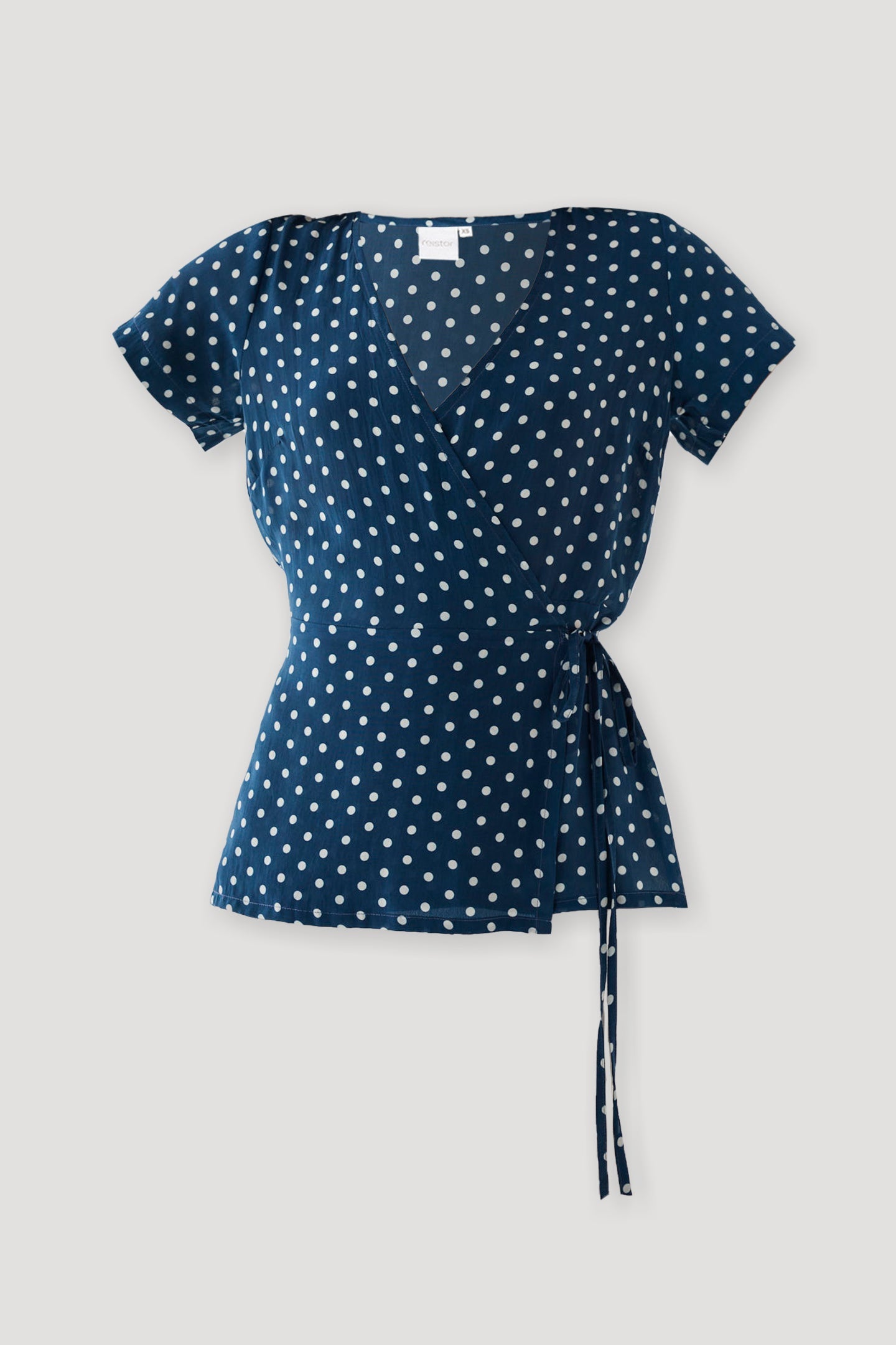 Wrap-Around Top in Navy Blue Polka