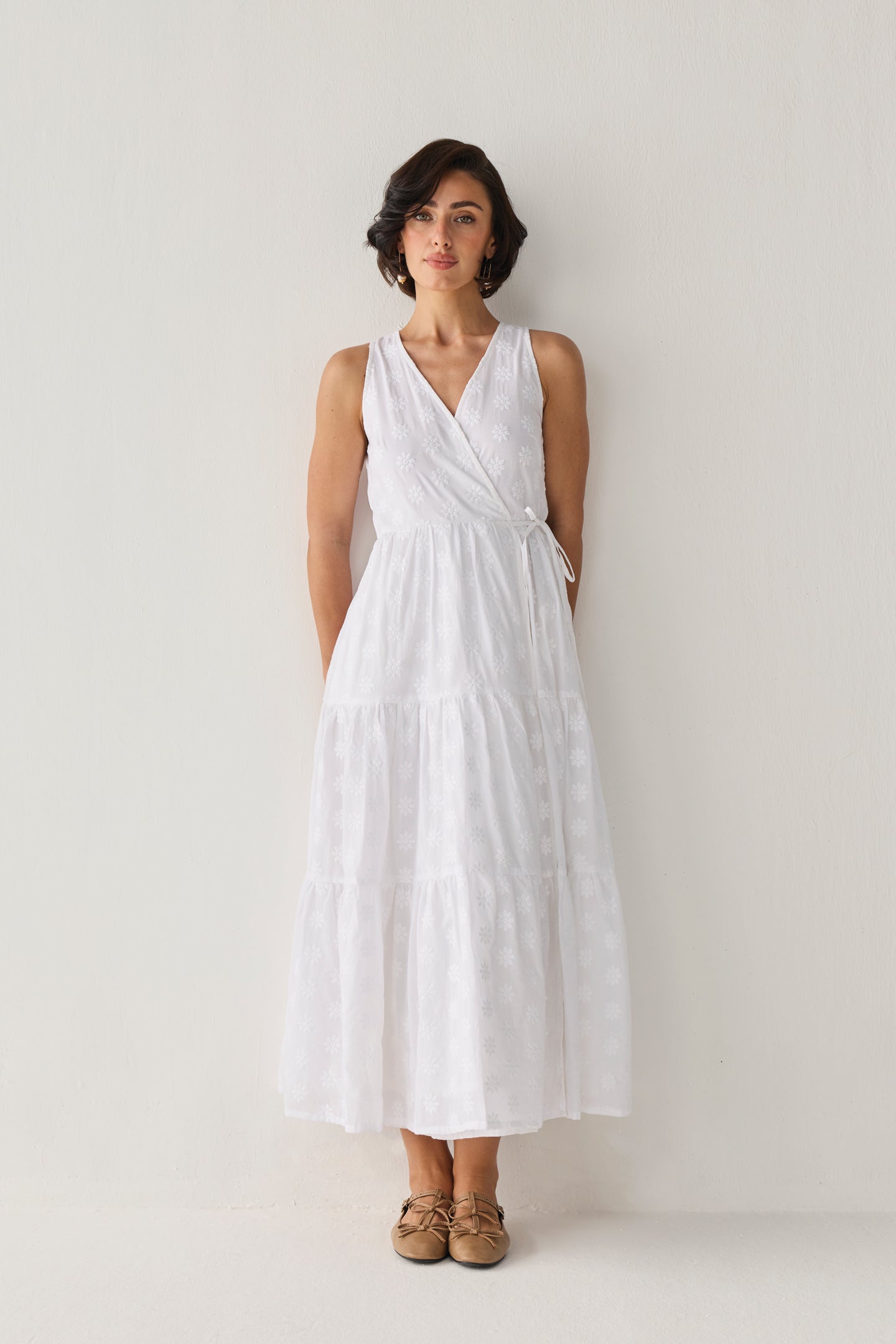The Embroidered Tiered Wrap Maxi Dress