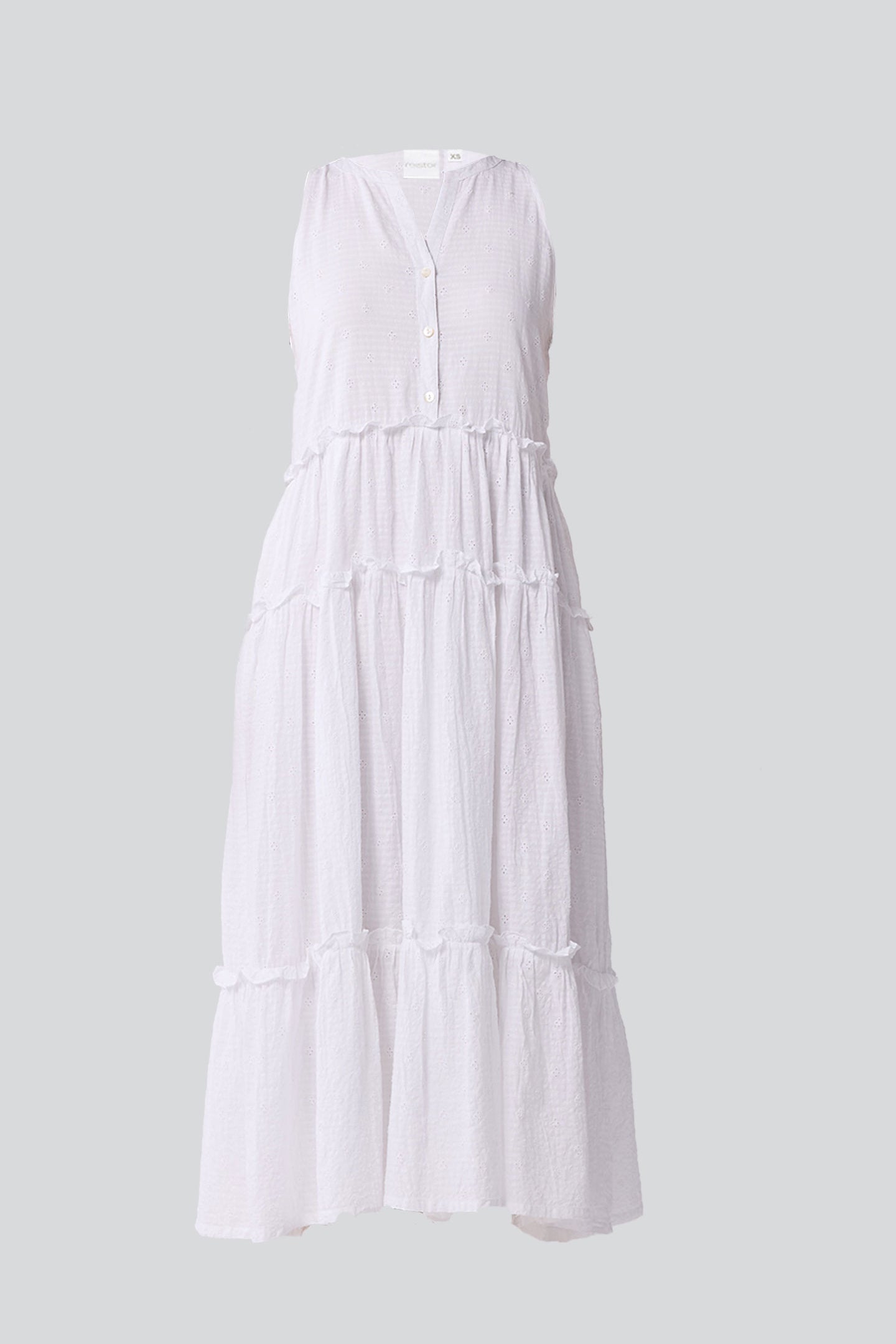 Embroidered Sleeveless Maxi Dress in White