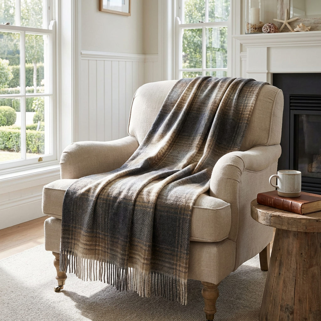Highland Tweeds Shetland Lambswool Ombre Throw – Natural