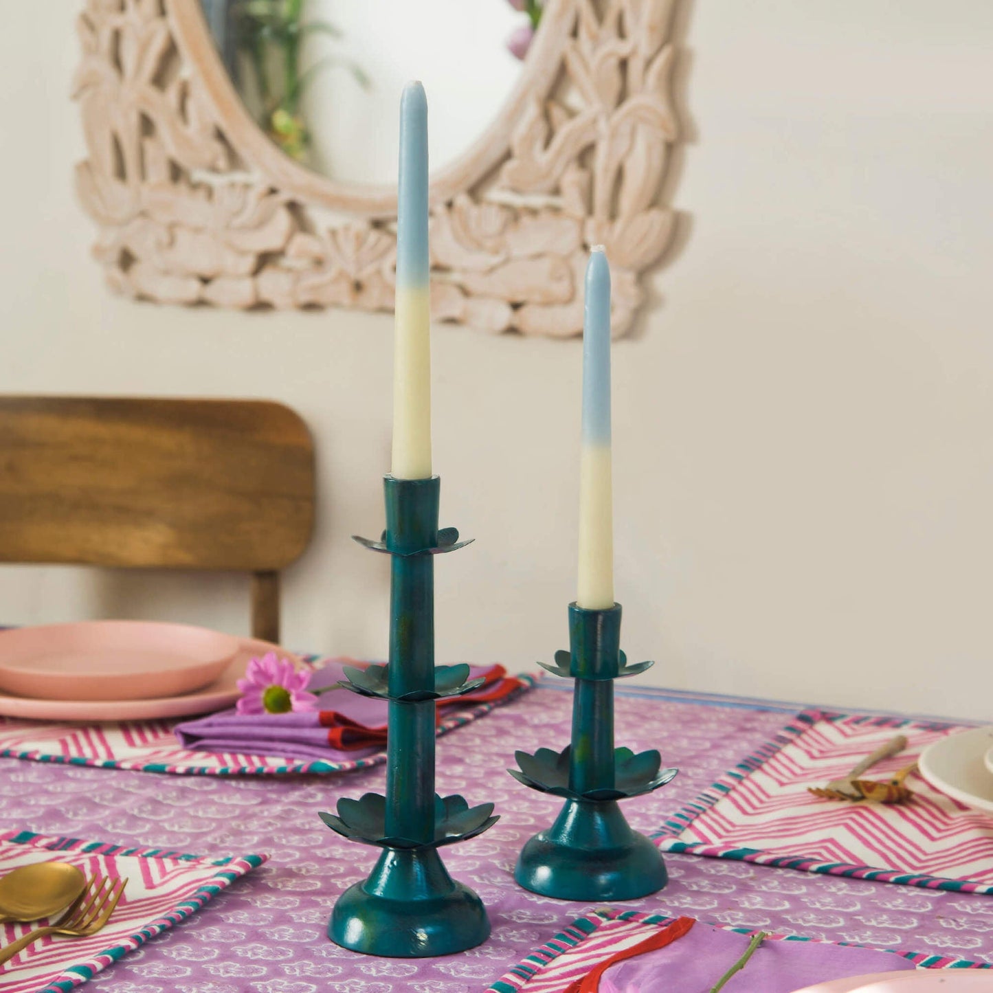 Lotus Bloom Tapered Aluminum Candleholder