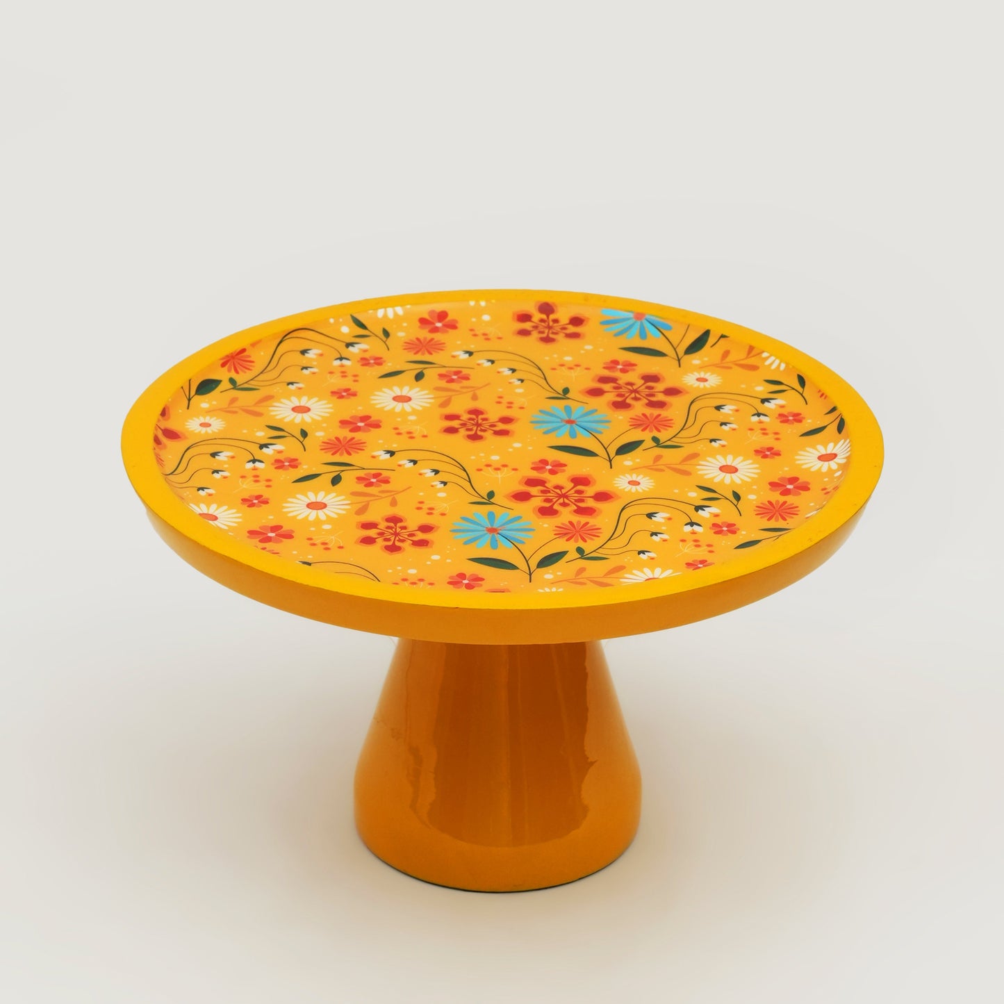 Handcrafted Sunburst Bloom Wooden Cake Stand