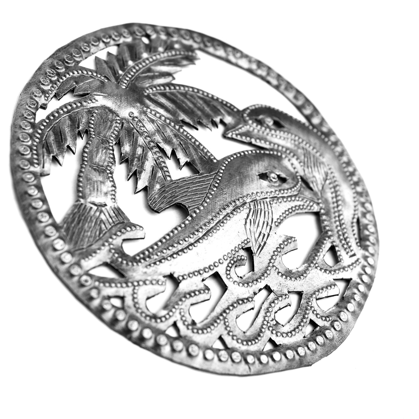Dolphin in the Surf with Palms, Ornament, Home Accent 4"x4"