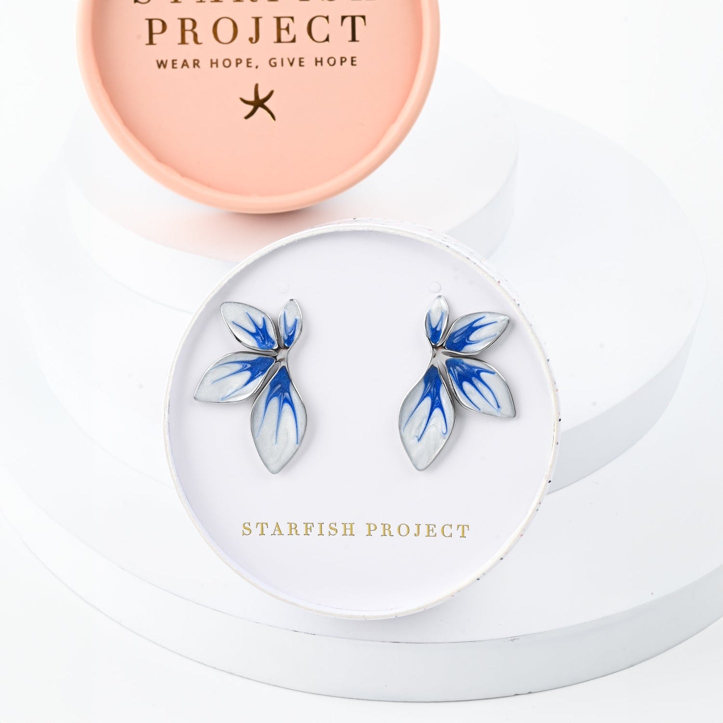 Flourish Blue & Silver Leaf Earrings