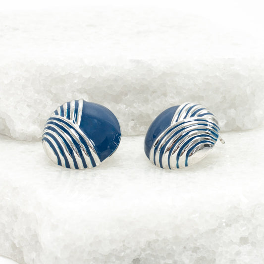 Serenity Wave Earrings in Silver & Cobalt Blue