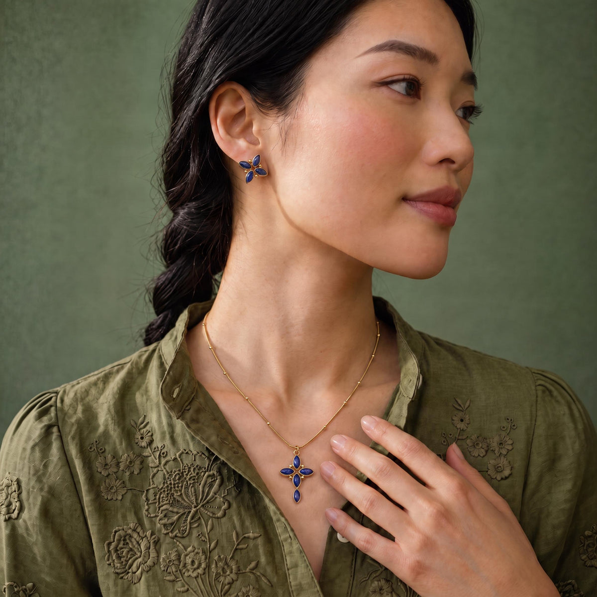 Midnight Star Blue Lapis Cross Necklace