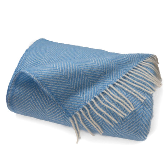 Highland Tweeds Herringbone Pure New Wool Throw - Sky Blue