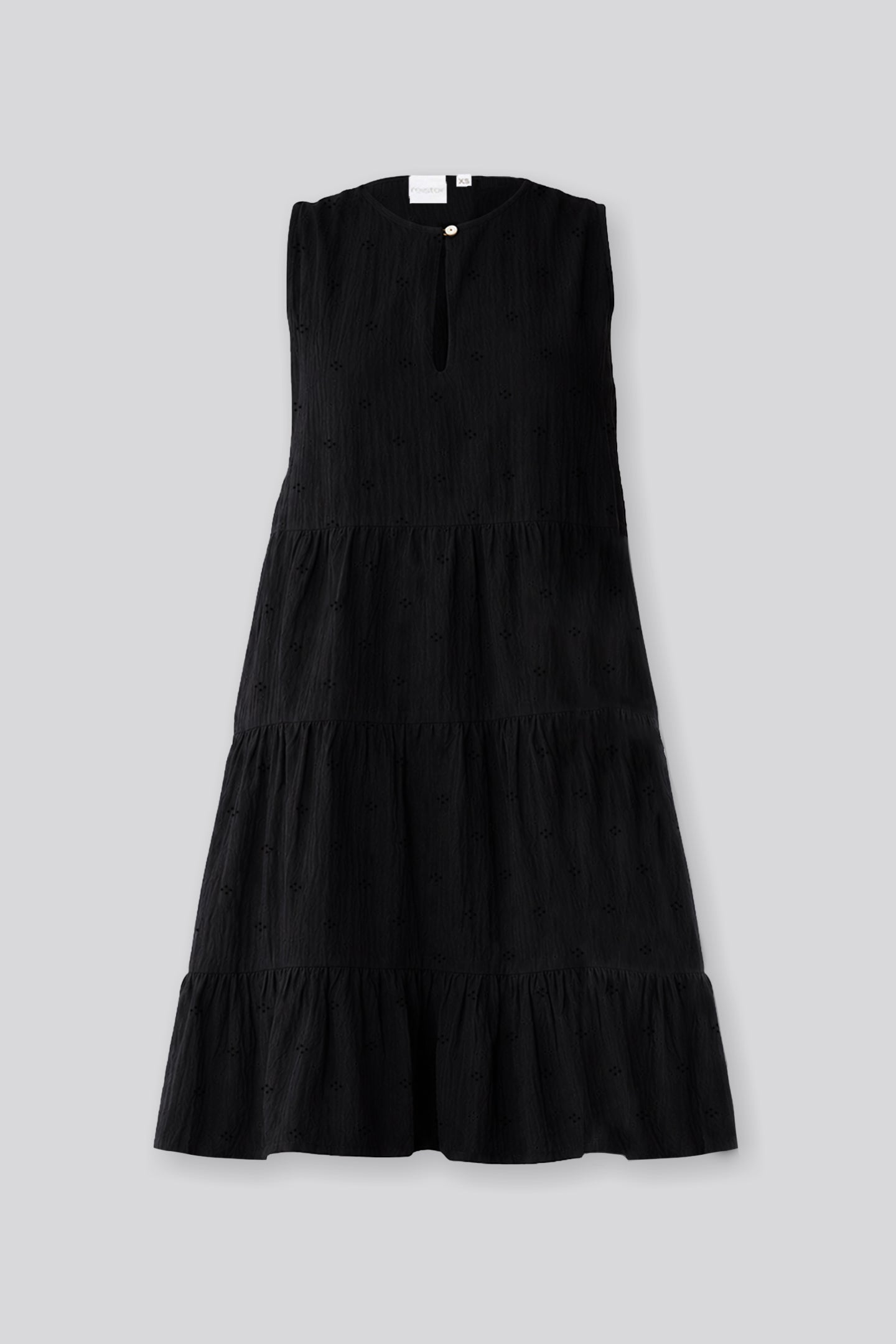 Embroidered Everyday Sleeveless Short Tiered Dress in Black