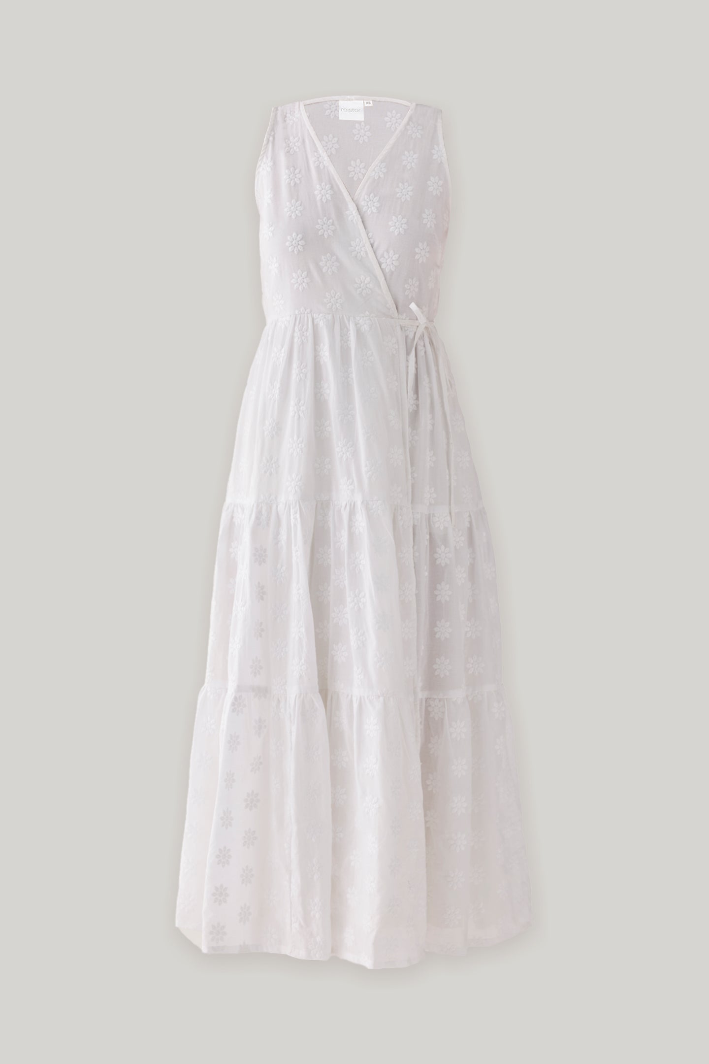The Embroidered Tiered Wrap Maxi Dress