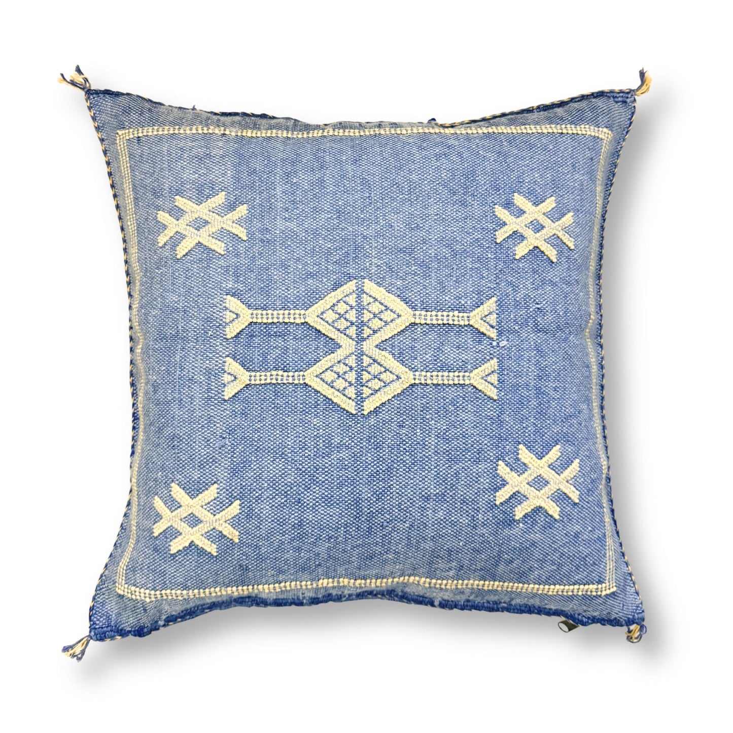 Blue Sabra Cactus Silk Kilim Pillow Cover | Handwoven Moroccan Home Decor