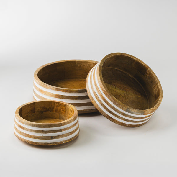 Whitehaven Striped Mango Wood Nested Serving Bowls Set of 3