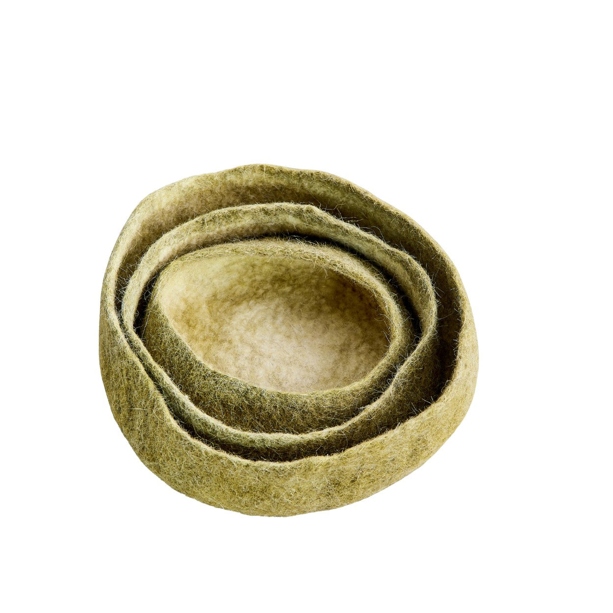 Olive Green Hand-Felted Wool Nesting Bowls