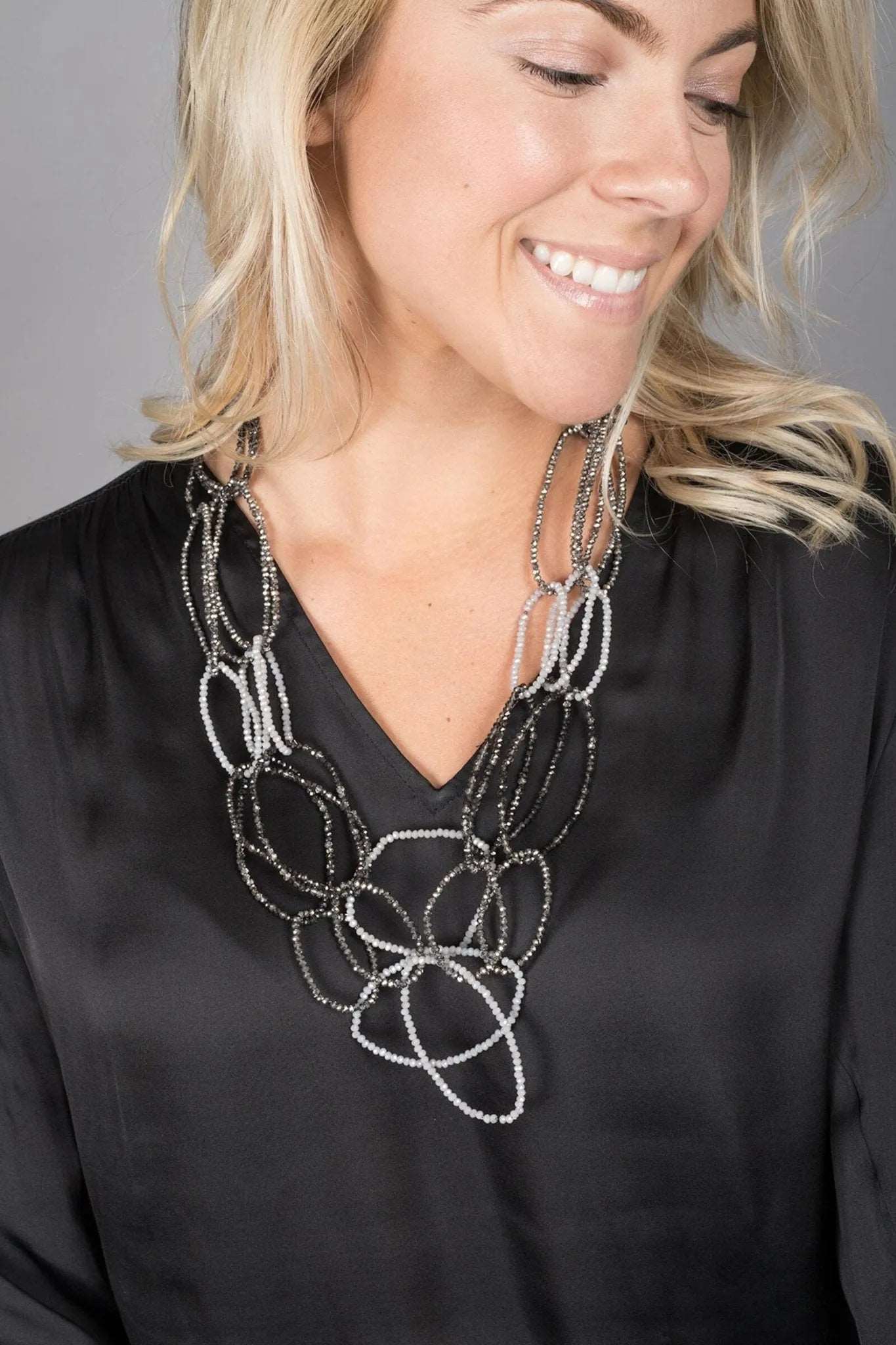 3-Layer Oval Multi Crystal Beaded Necklace