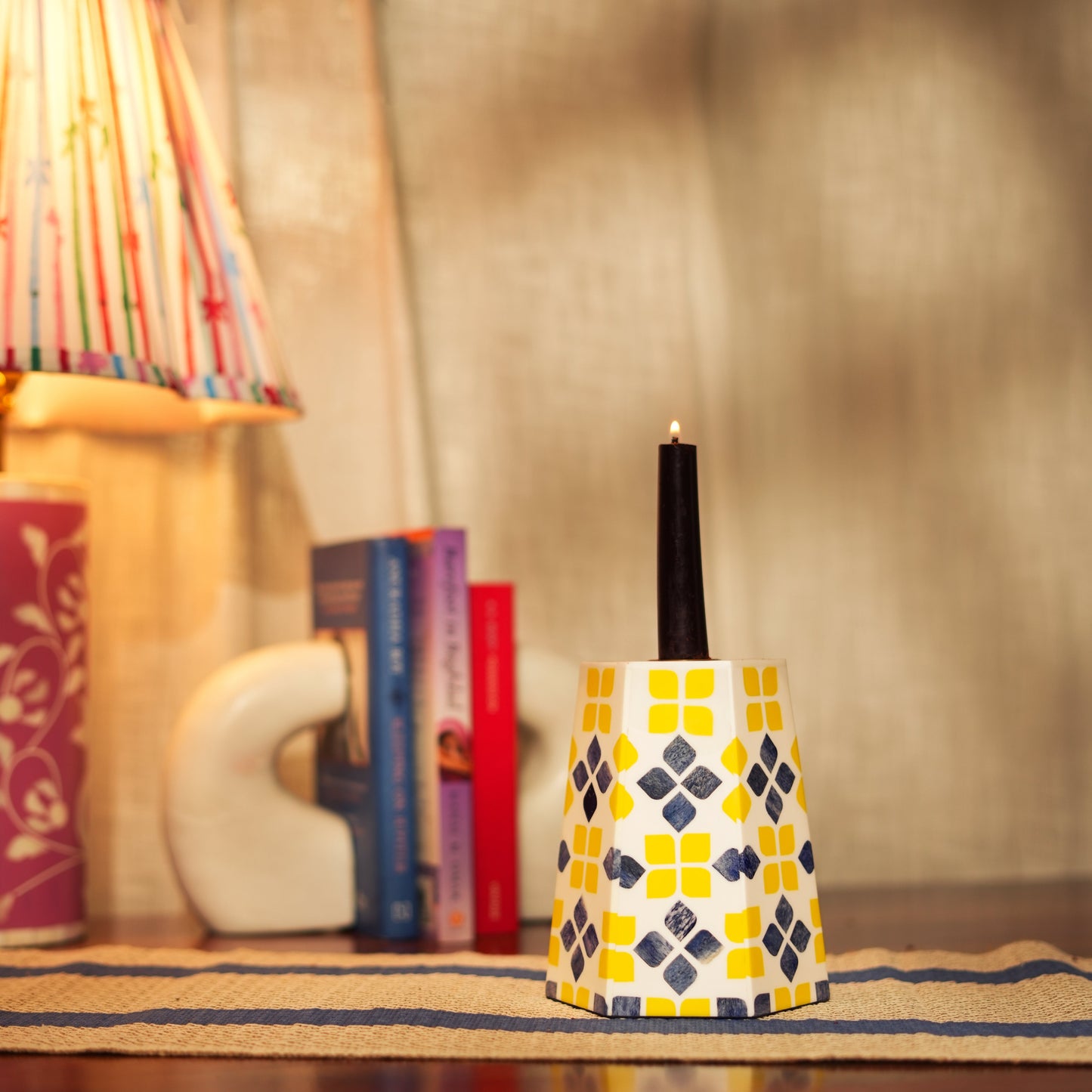 Marigold Mosaic Bone Inlay Candleholder
