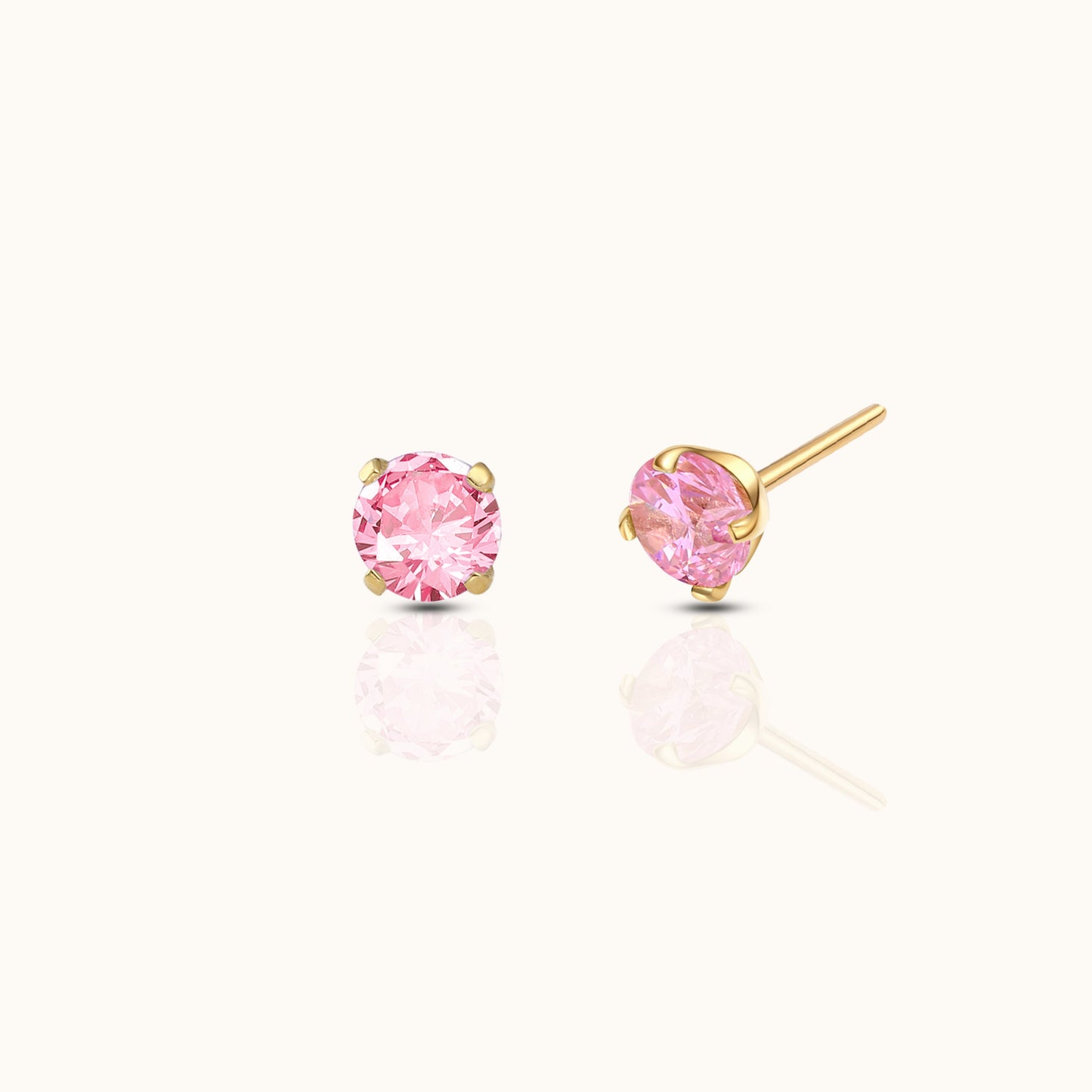 14K Solid Gold 3mm Pink CZ Threadless Labret Flat Back Earring