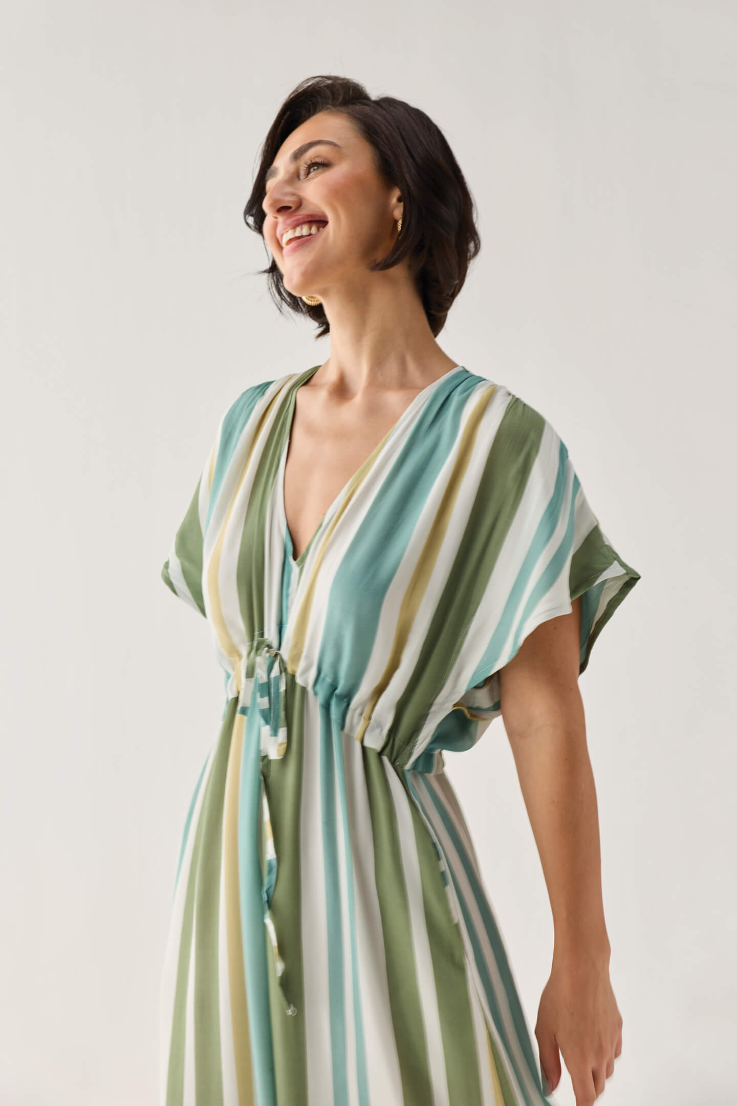 Gathered Maxi Dress in Stripes