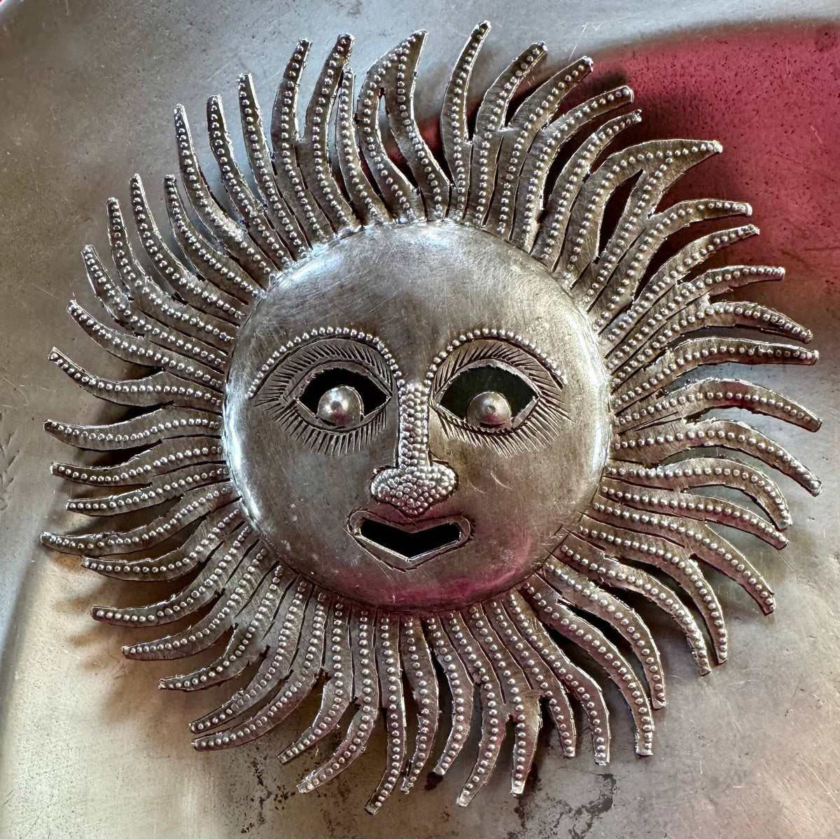 Decorative Ray of Sunshine, Mini Sunface, Metal Decor, 6"