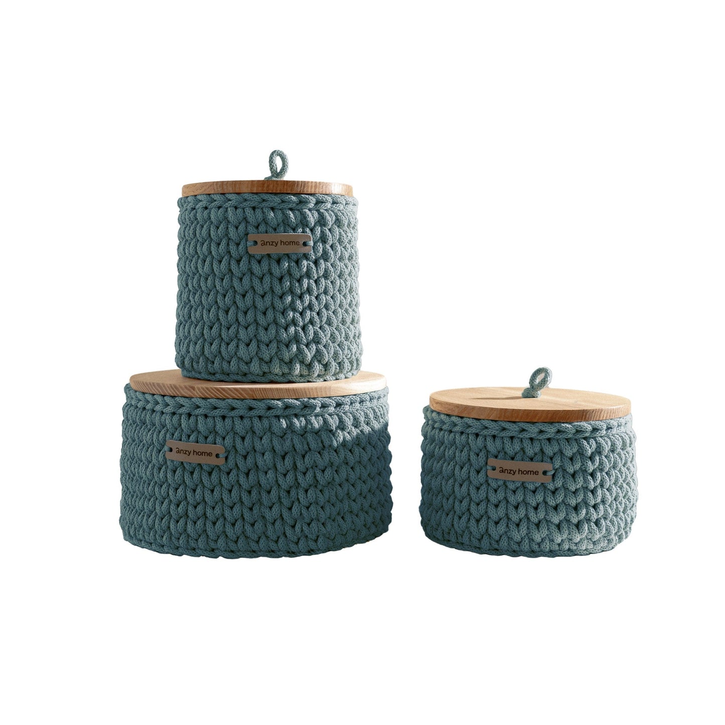 Round Storage Baskets w/ Wooden Lid