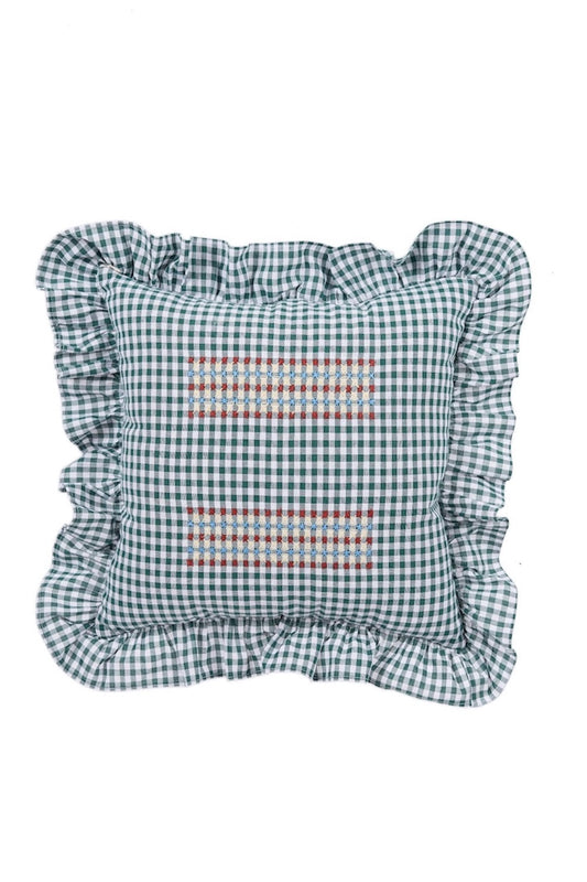 Vuelitos Blue Embroidered Cushion - Forest Green