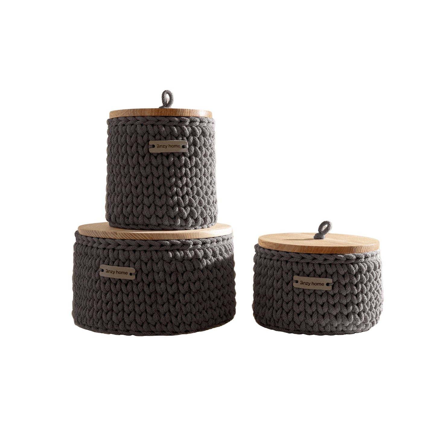 Round Storage Baskets w/ Wooden Lid