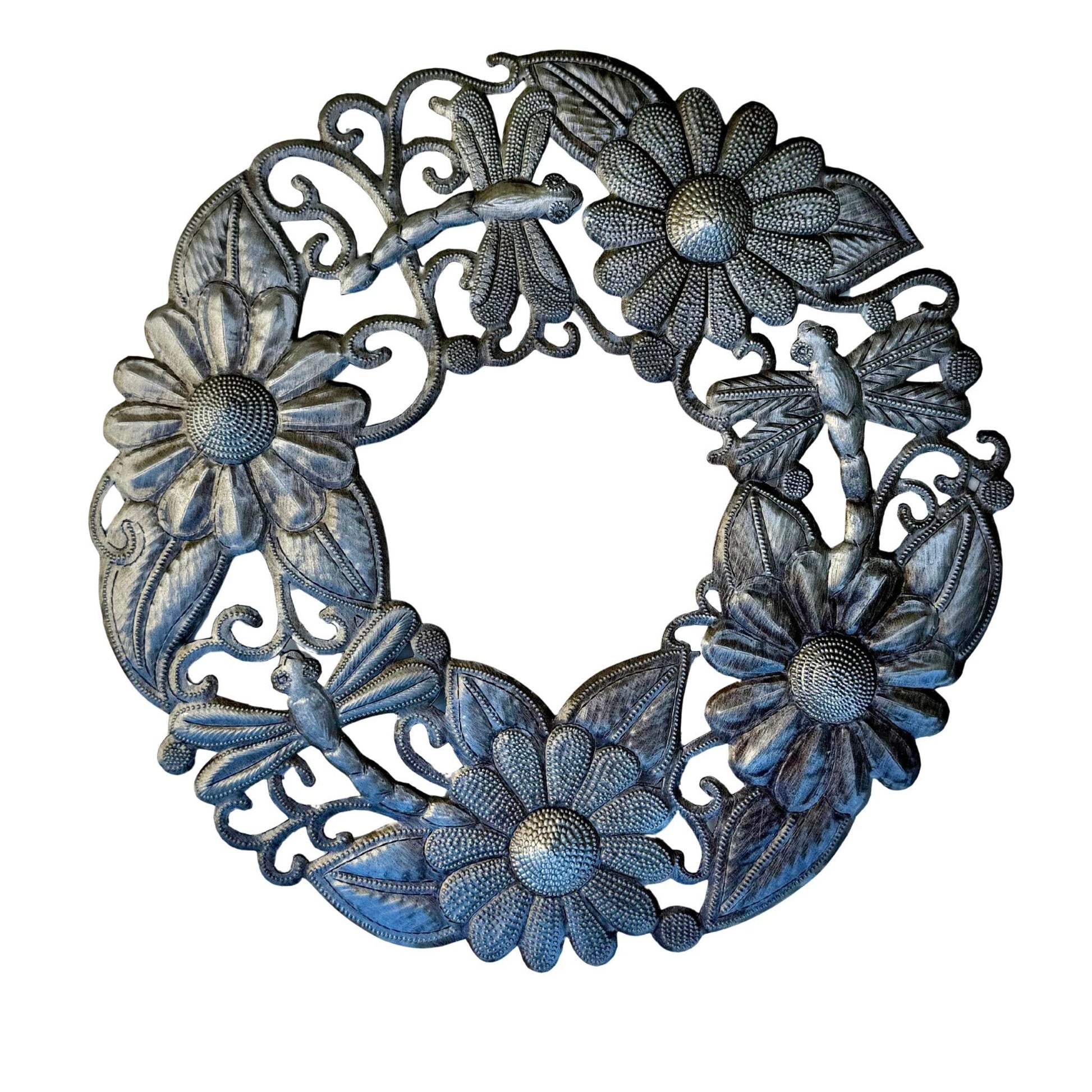 Recycled Metal Dragonfly Wreath – 12" | Fair Trade Haiti