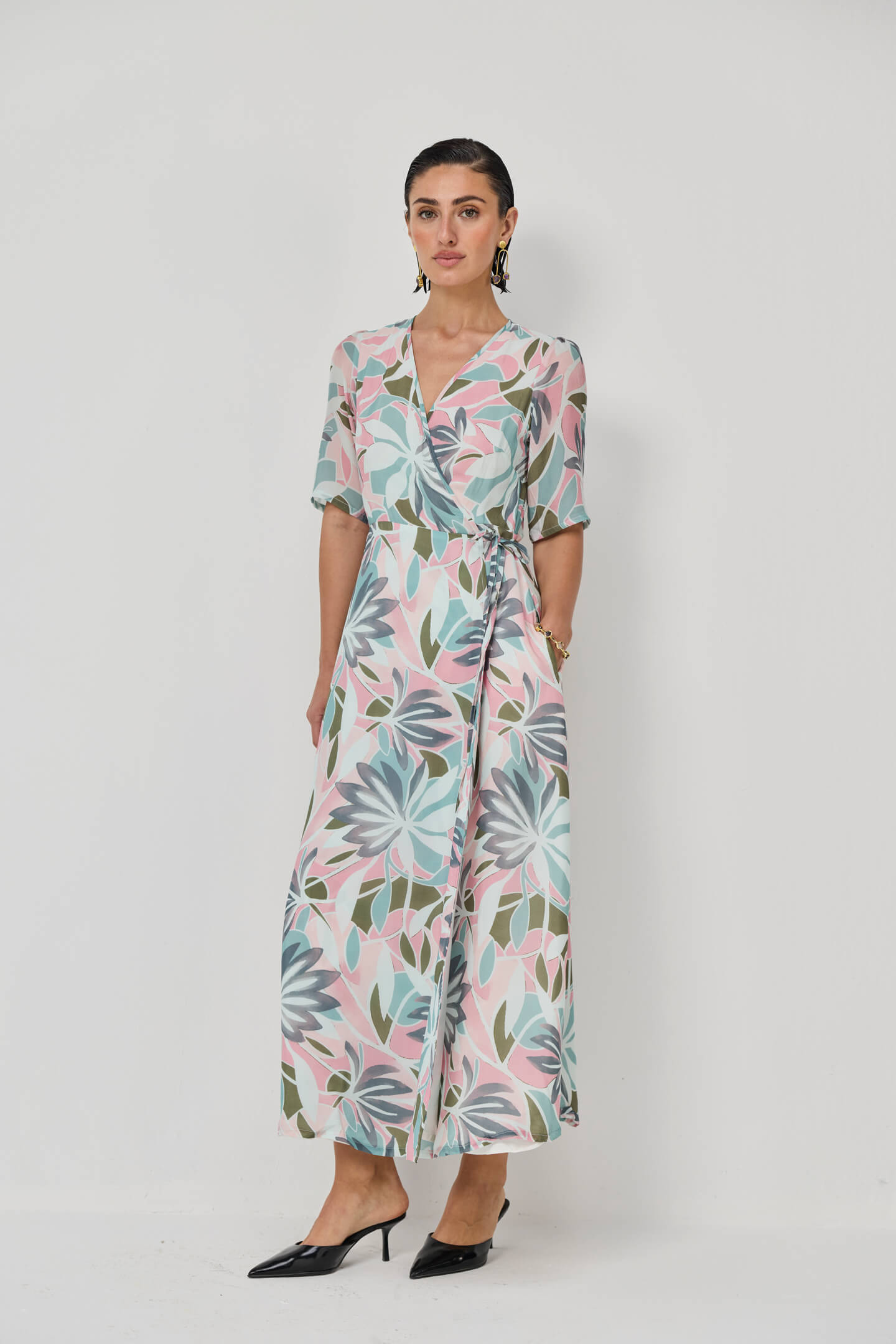 Maxi Wrap Dress in Multi Florals