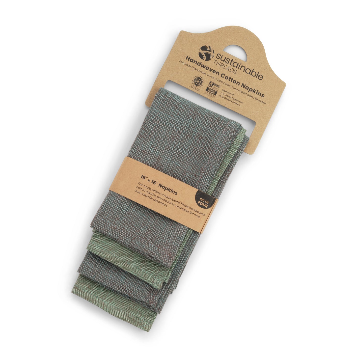 Handwoven Cotton Napkins, Set of 4 | 16" × 16" | Fair Trade | Interplay