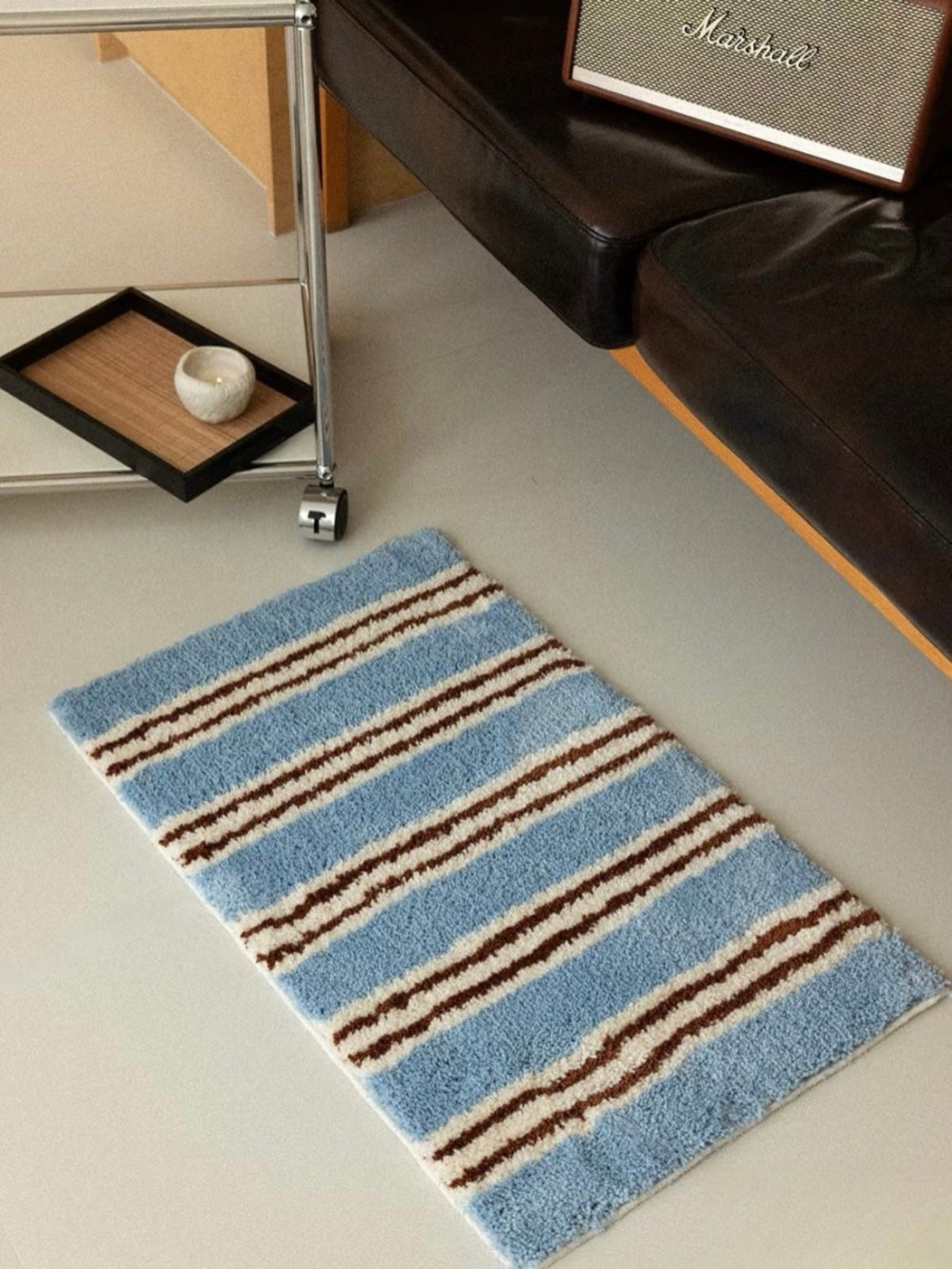 Ultra Soft Retro Blue Stripe Bath Rug